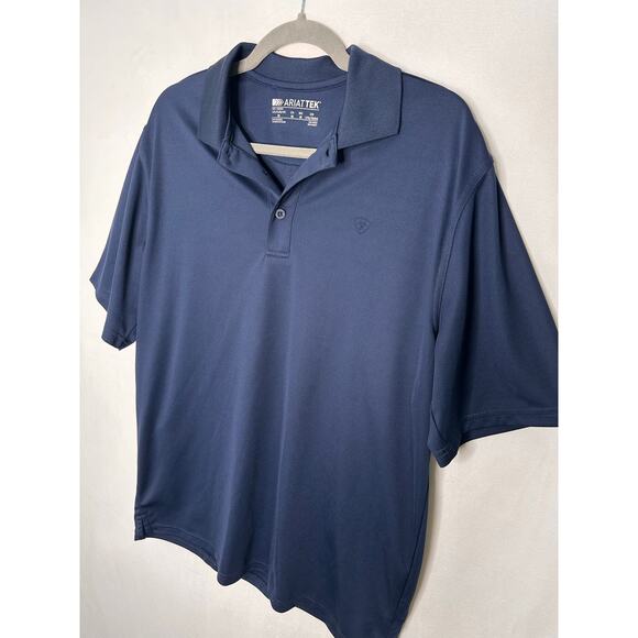 Ariat Tek Mens Polo Shirt Short Sleeve Navy Blue Performance Golf Medium - Picture 3 of 7